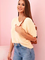 Dámský svetr z měkkého chlupu s výstřihem do V krátký rukáv meruňkový