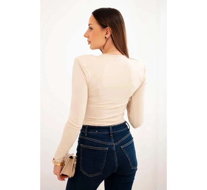 Dámská blůza s výstřihem do V a dlouhým rukávem béžová