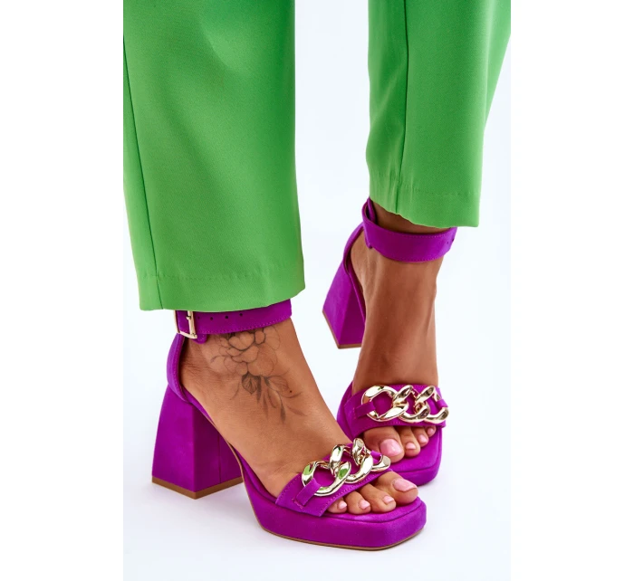 Dámské semišové sandály s podpatky Lewski boty Fuchsie model 21616068 - Boto