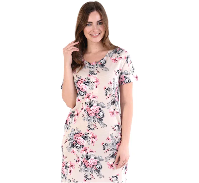 Dámská noční košile 351/024 béžová s květy - Karol Dámská noční košile 351/024 béžová s květy - Karol