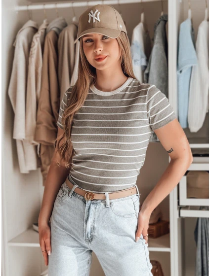 Dámské základní pruhované tričko šedé model 21986862 - Dstreet