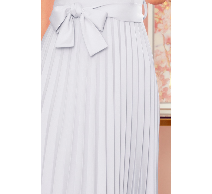 LILA - Šedé dámské plisované šaty s krátkými rukávy 311-13 LILA