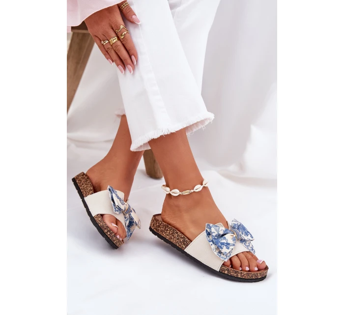 Dámské pantofle s mašlí na korkové platformě modré model 21687419 - Boto Dámské pantofle s mašlí na korkové platformě modré model 21687419 - Boto