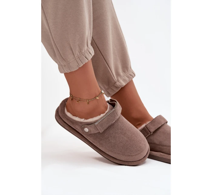 Dámské pantofle s páskem Vyhřívané s kožíškem Tmavě béžové Rilena Dámské pantofle s páskem Vyhřívané s kožíškem Tmavě béžové Rilena