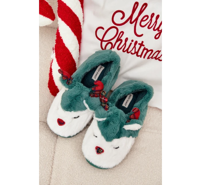 Vánoční dámské pantofle s motivem soba kožené zelené Orsella
