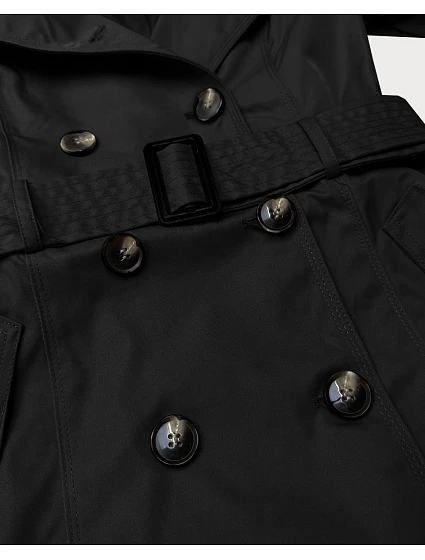 Elegantní dámský kabát s kapucí Goodlookin černý model 22049144 - HONEY WINTER