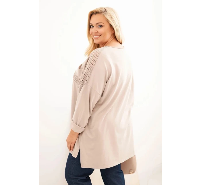 Dámská blůza Plus Size bavlněná s potiskem béžová Dámská blůza Plus Size bavlněná s potiskem béžová