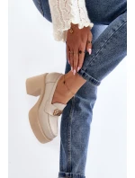 Zazoo 20170 Dámská kožená obuv na podpatku světle béžové