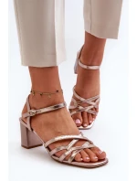 Dámské sandály na podpatku model 21656603 Zlaté - SERGIO LEONE