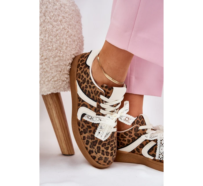Nízké Dámské Sneakersy S Krajkou Leopardí Hnědé Zielle Nízké Dámské Sneakersy S Krajkou Leopardí Hnědé Zielle