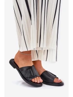 Dámské kožené sandály s přezkou D&A SJ2302-01 Černé