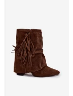 Dámské kotníkové boty na podpatku s třásněmi a zlatými hnědé Damskie model 21757504 - Boto Dámské kotníkové boty na podpatku s třásněmi a zlatými hnědé Damskie model 21757504 - Boto