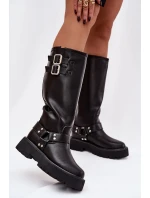 Kožené dámské kozačky s přezkami zateplené Big Star model 21758949 černé - Big Star Shoes Kožené dámské kozačky s přezkami zateplené Big Star model 21758949 černé - Big Star Shoes