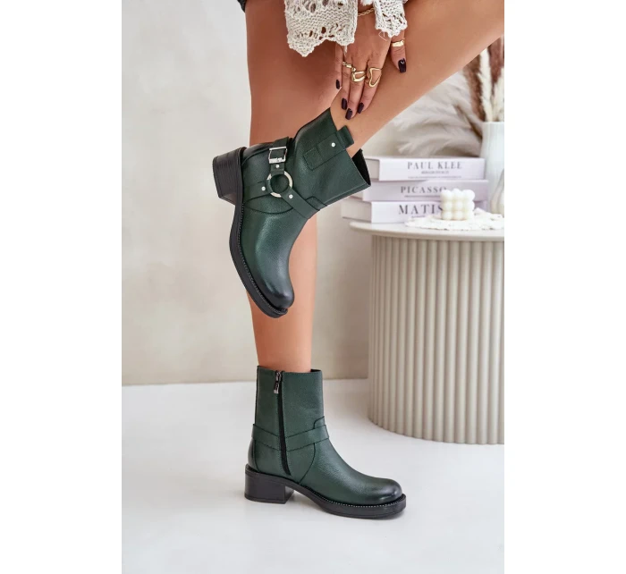 Zazoo Kožené Kotníkové Boty Na Nízkém Podpatku Zateplené Tmavě Zelené Zazoo Kožené Kotníkové Boty Na Nízkém Podpatku Zateplené Tmavě Zelené