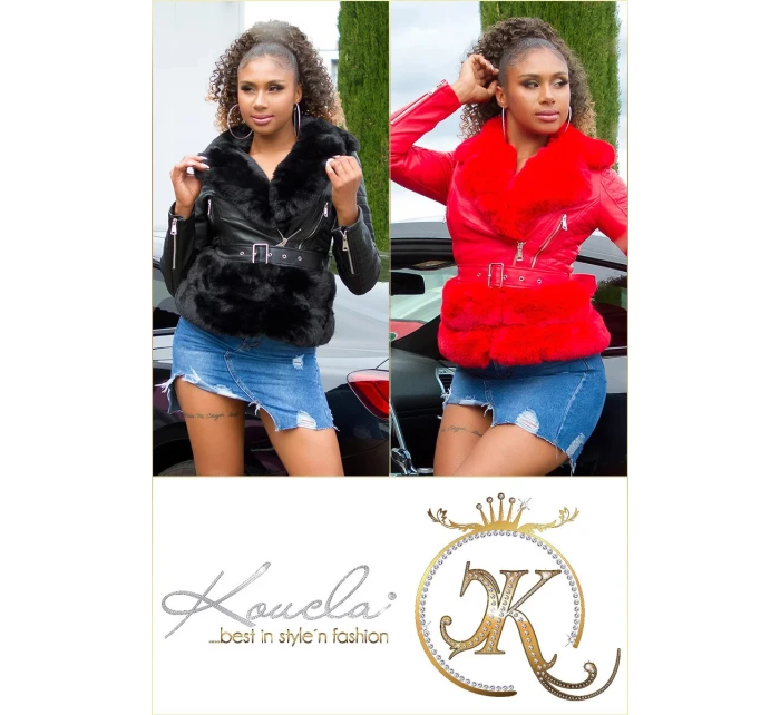 Dámská sexy kožená bunda s umělou kožešinou J930 Červená - In-Stylefashion