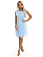 676-1 Svatební šaty s tylovou vrstvou a zvýrazněným pasem - modré