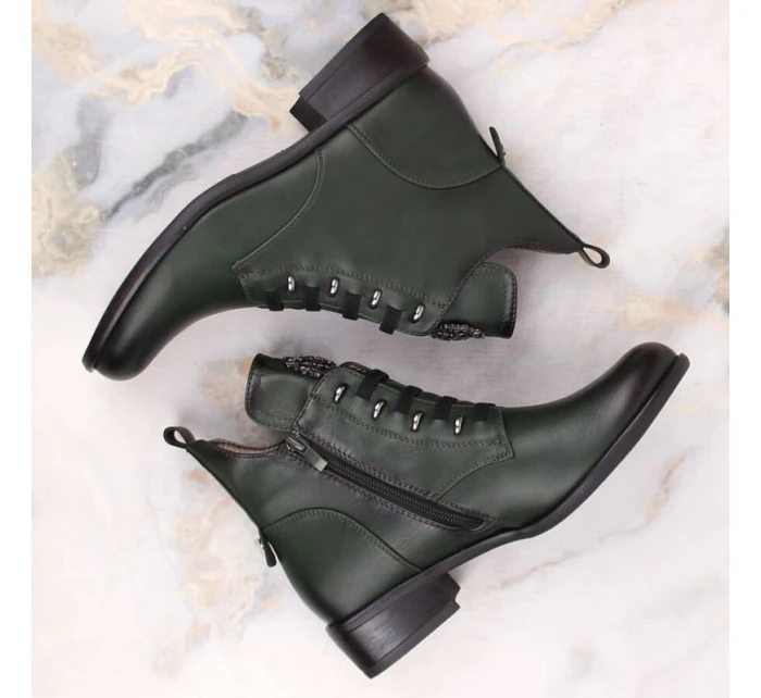 W zelené zateplené boty s podpatkem model 21270856 - JEZZI