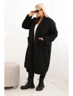 Dámský kabát Plus Size z viskózy bez zapínání s kapsami černý