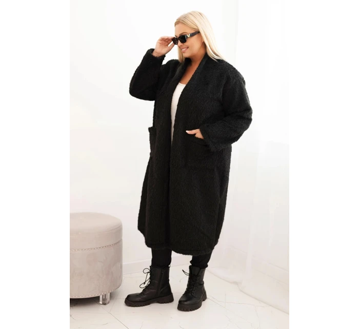 Dámský kabát Plus Size z viskózy bez zapínání s kapsami černý