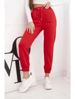 Dámské bavlněné kalhoty s gumou v pase červené Dámské bavlněné kalhoty s gumou v pase červené