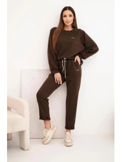Dámský komplet z viskózy s mikinou a kalhotami hnědý