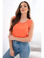 Dámská halenka z viskózy s volánkem u výstřihu oranžová Dámská halenka z viskózy s volánkem u výstřihu oranžová