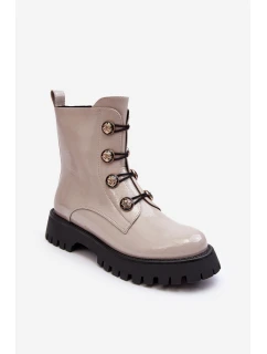 Dámské zateplené boty s ozdobnými knoflíky D&A MR870-51 Světle béžová