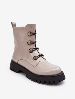 Dámské zateplené boty s ozdobnými knoflíky D&A model 21636971 Světle béžová - S.Barski
