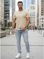 Pánské bavlněné tričko s potiskem BLESSED beige FashionStreet NX5124R Pánské bavlněné tričko s potiskem BLESSED beige FashionStreet NX5124R