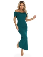 644-1 Smyslné španělské šaty midi s mašlí ve výstřihu - lahvově zelené 644-1 Smyslné španělské šaty midi s mašlí ve výstřihu - lahvově zelené