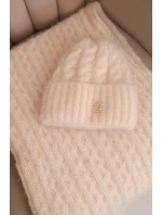 Dámská souprava čepice a šály s pruhy s ozdobou ecru