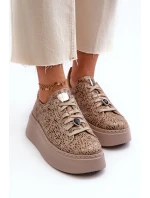 Kožené sportovní boty na platformě model 21657258 Bežové - Maciejka