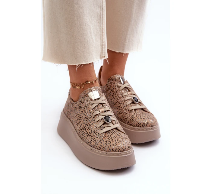 Kožené sportovní boty na platformě model 21657258 Bežové - Maciejka