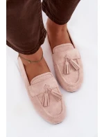 Dámské mokasíny ploché s třásněmi světle růžové model 21919034 - Boto