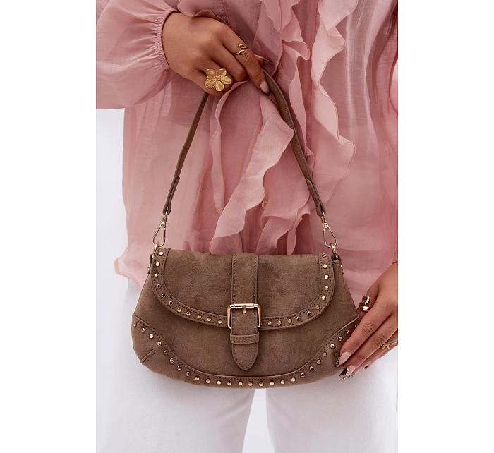 Eko semišová kabelka s cvočky tmavě béžová model 22111542 - Flora&Co