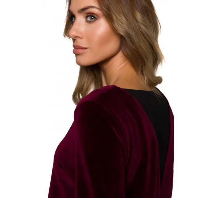 M566 Sametové šaty uvolněného střihu - bordó M566 Sametové šaty uvolněného střihu - bordó