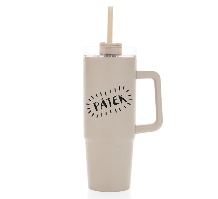 PÁTEK - béžový cestovní hrnek s průhledným víčkem 900 ml  