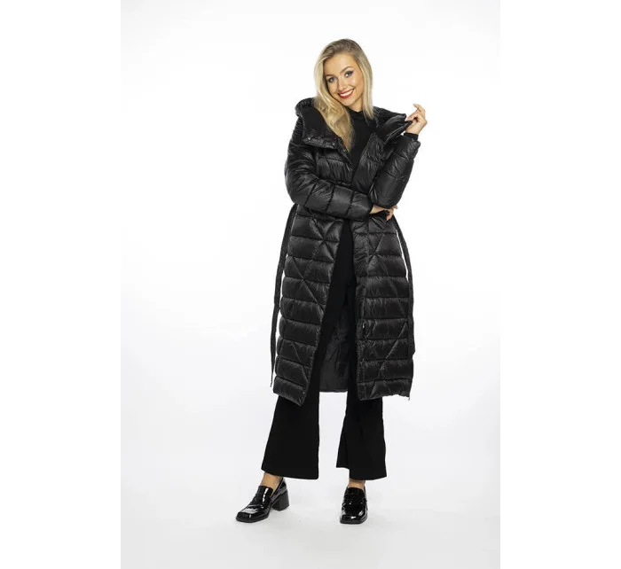 Černý prošívaný kabát s kapucí model 21247100 - Ann Gissy