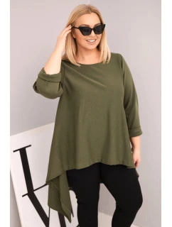 Dámská tunika Plus Size bavlněná s asymetrickým střihem khaki