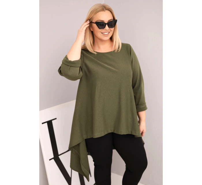 Dámská tunika Plus Size bavlněná s asymetrickým střihem khaki Dámská tunika Plus Size bavlněná s asymetrickým střihem khaki