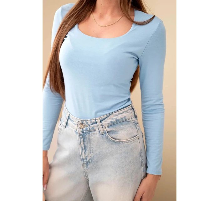 Dámská basic blůza s čtvercovým výstřihem a dlouhým rukávem modrá Dámská basic blůza s čtvercovým výstřihem a dlouhým rukávem modrá