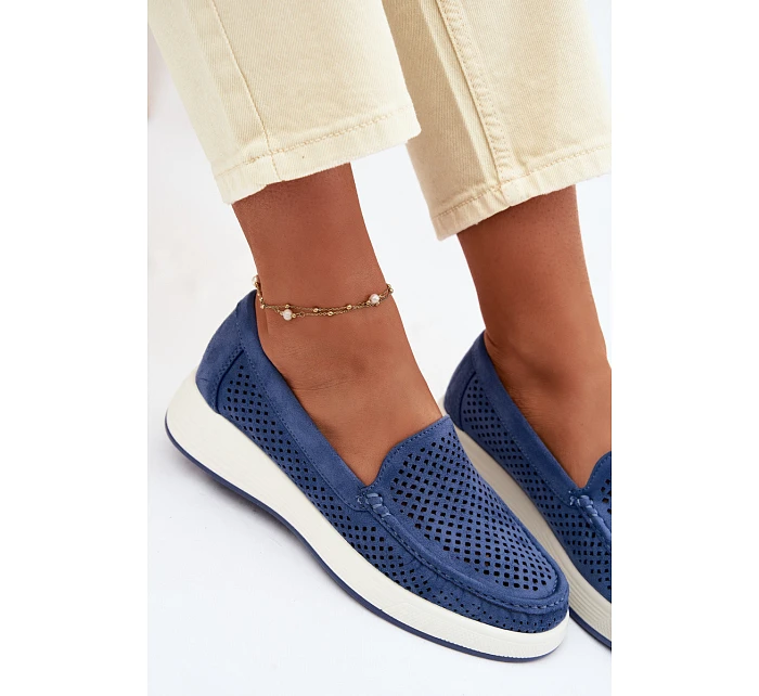 Dámské perforované mokasiny model 22069480 modré - SERGIO LEONE