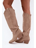 Beige kožené kozačky typu kovbojky Sylvie Beige kožené kozačky typu kovbojky Sylvie
