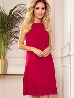 KARINE - Červené dámské trapézové šaty s asymetrickým plisováním 308-2