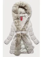 Dámská zimní bunda v barvě ecru s kožešinou (2M-008)
