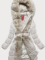 Dámská zimní bunda s kožešinou ecru (2M-008)