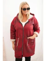 Dámská bunda Plus Size s kapucí a kapsami zateplená model 21439222 bordová - K-Fashion