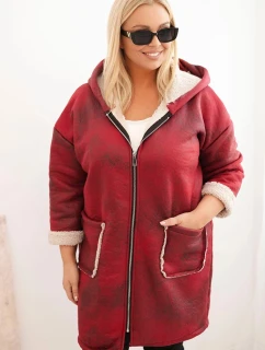 Dámská bunda Plus Size s kapucí a kapsami zateplená model 21439222 bordová - K-Fashion