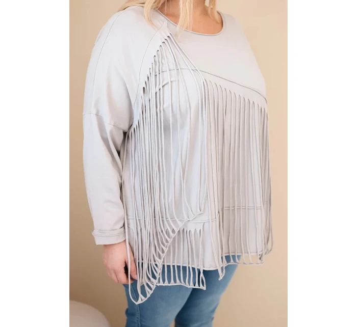 Dámská bavlněná blůza Plus Size s třásněmi béžová