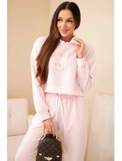 Dámský komplet máslová mikina s límečkem a jednoduché kalhoty pudrově růžový